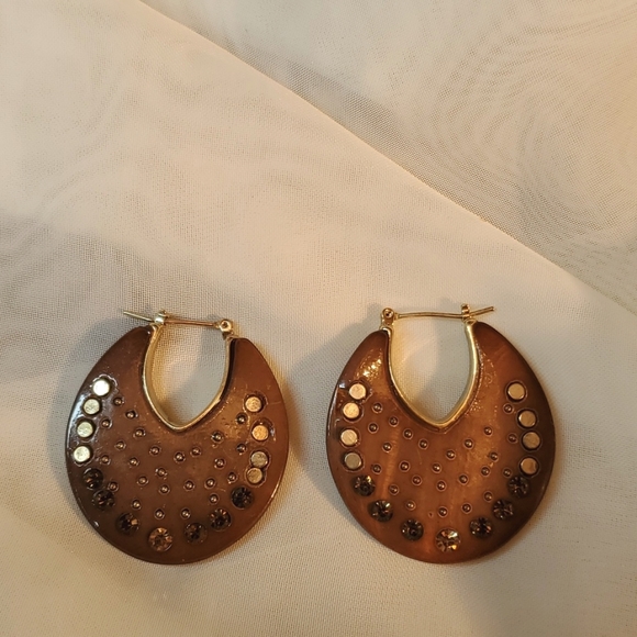 🍂16" GOLD TONE NECKLACE w/ AMBER PENDANT & EARRINGS🍂 - Picture 5 of 6